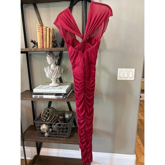 ASOS Mesh Corset Bodycon Midi Dress Womens Burgundy Size US 2 - Picture 8 of 10